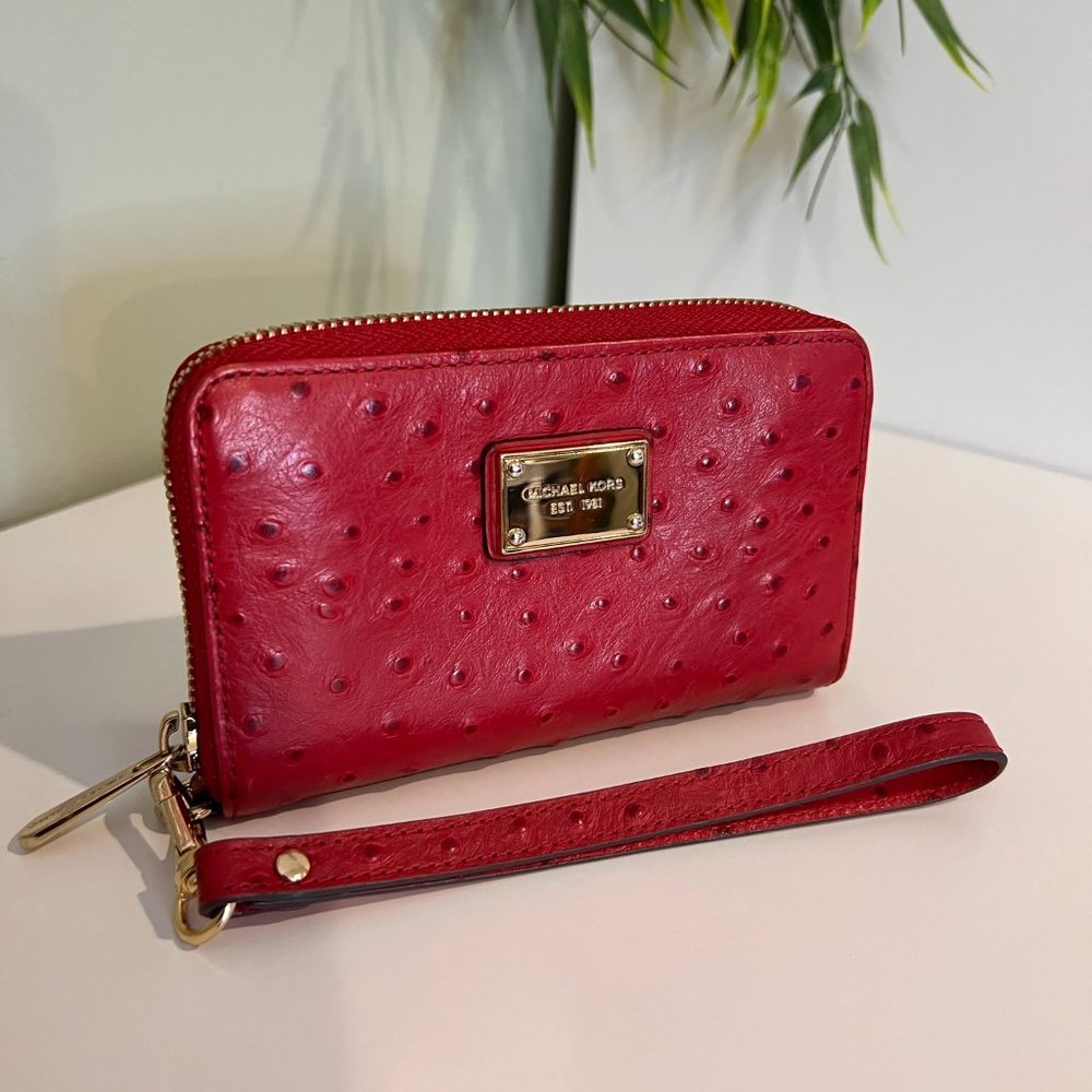 Michael Kors red leather zipper wallet